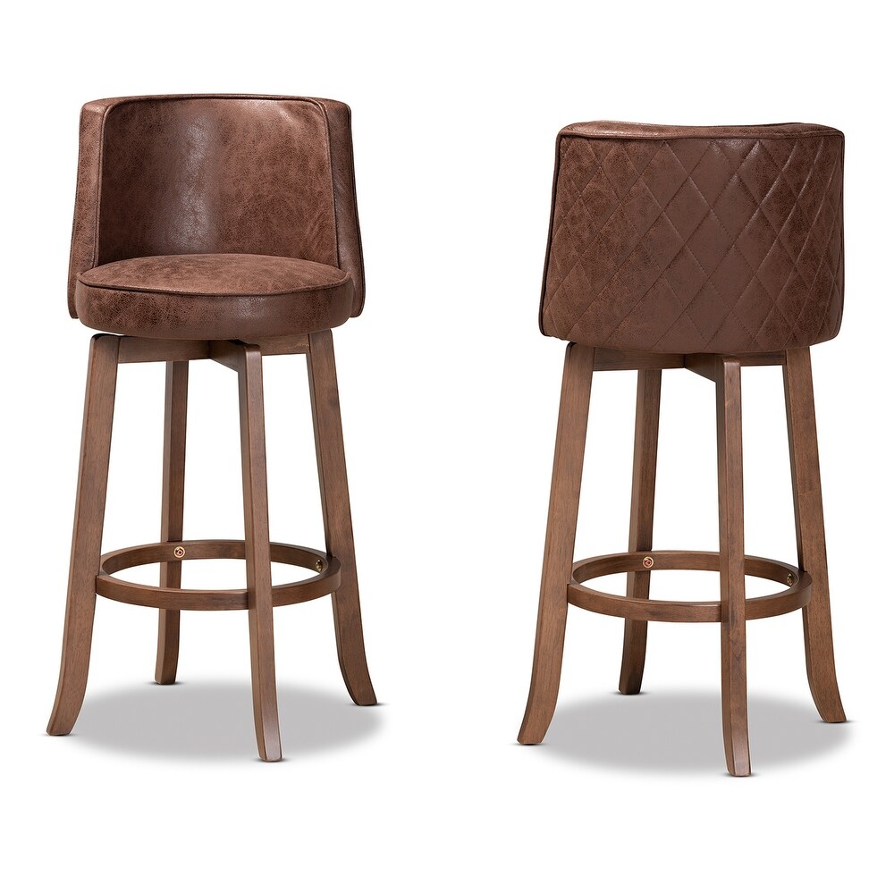 Adams Transitional Upholstered and Walnut Wood 2 PC Bar Stool Set