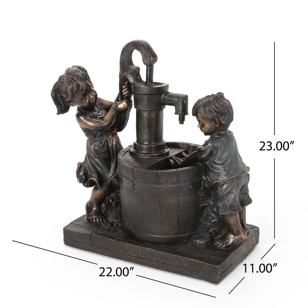 Schramling Outdoor Outdoor Children at Water Pump Fountain by Christopher Knight Home