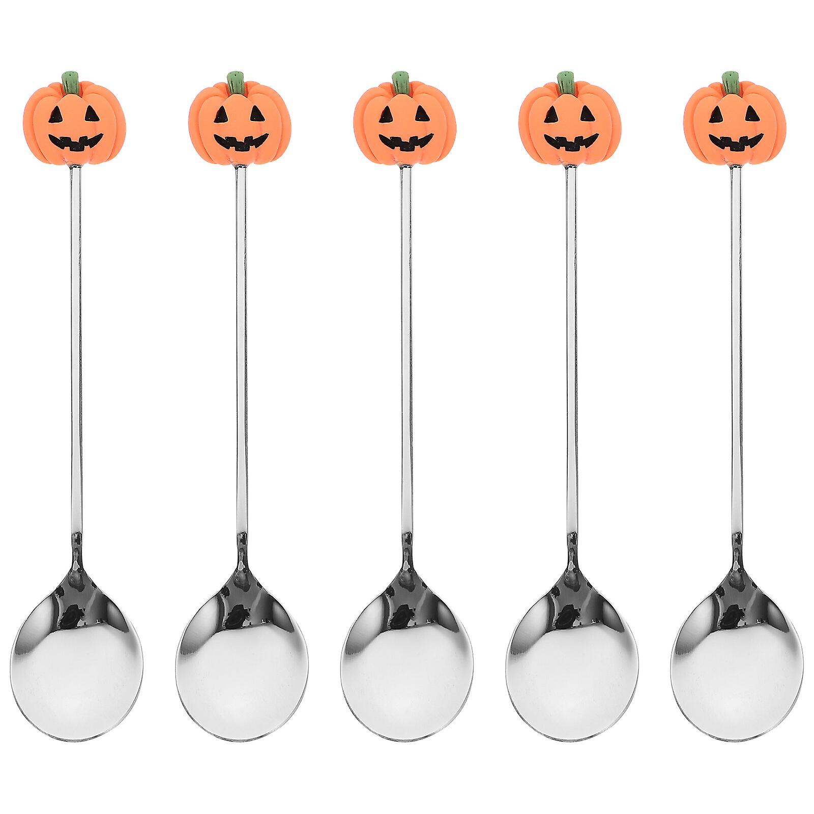 6pcs Halloween Spoons Stainless Steel Cake Spoons Pumpkin Spoons Dessert Spoons Halloween Tableware