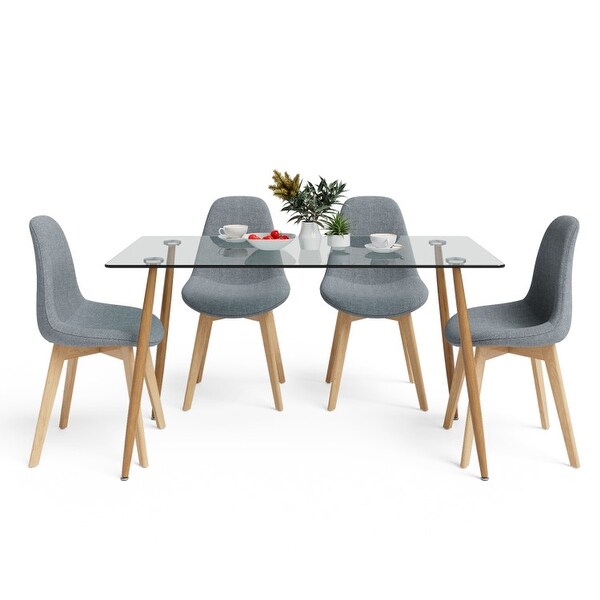 4Pcs Modern Dining Chair Set with Wood Legs and Fabric Cushion Seat - 20