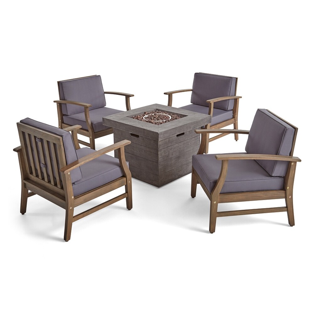 Havana Outdoor 4 seater Wood Chat Set with Fire Table by Christopher Knight Home