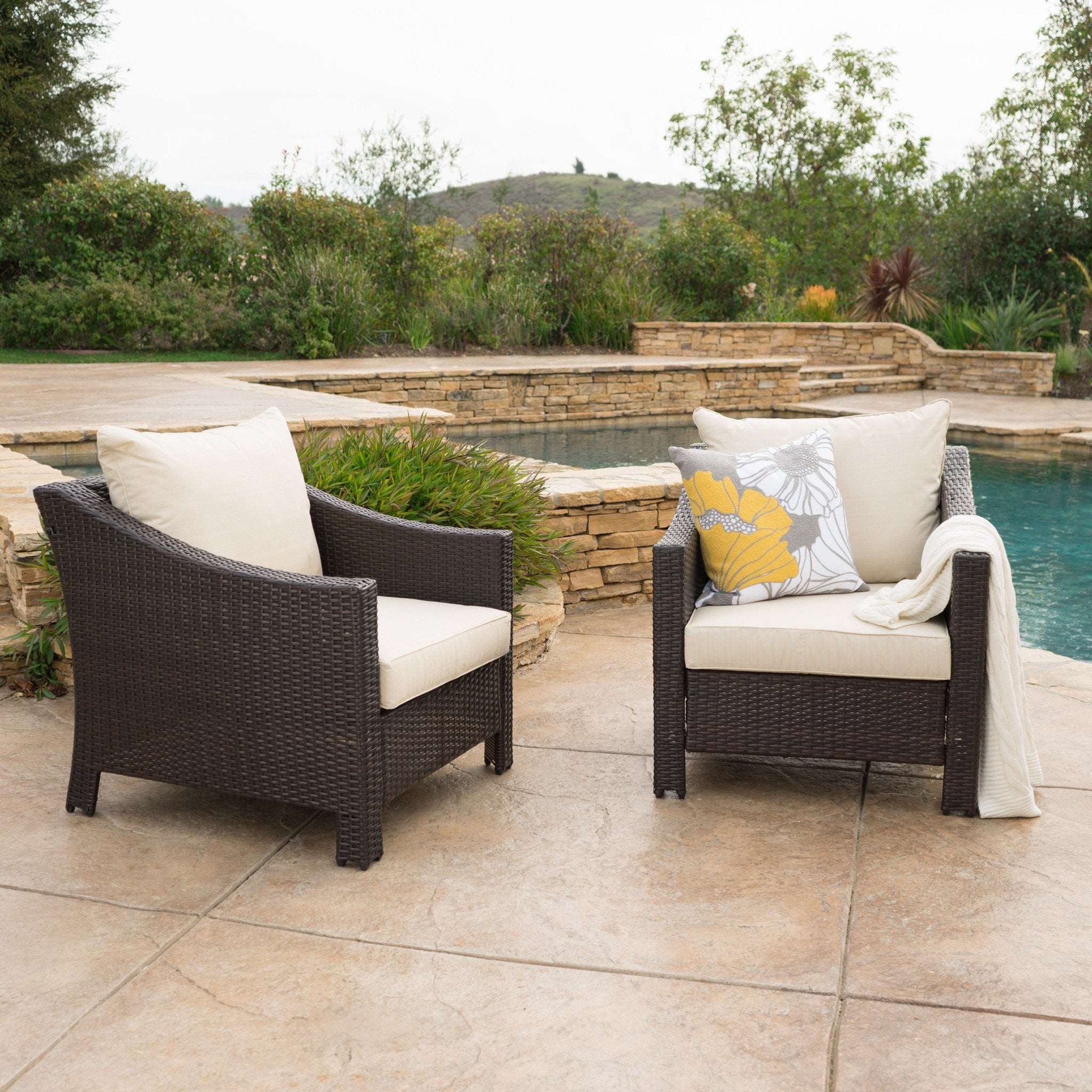 Cortez Outdoor Wicker Club Chair w/ Water Resistant Cushions (Set of 2)