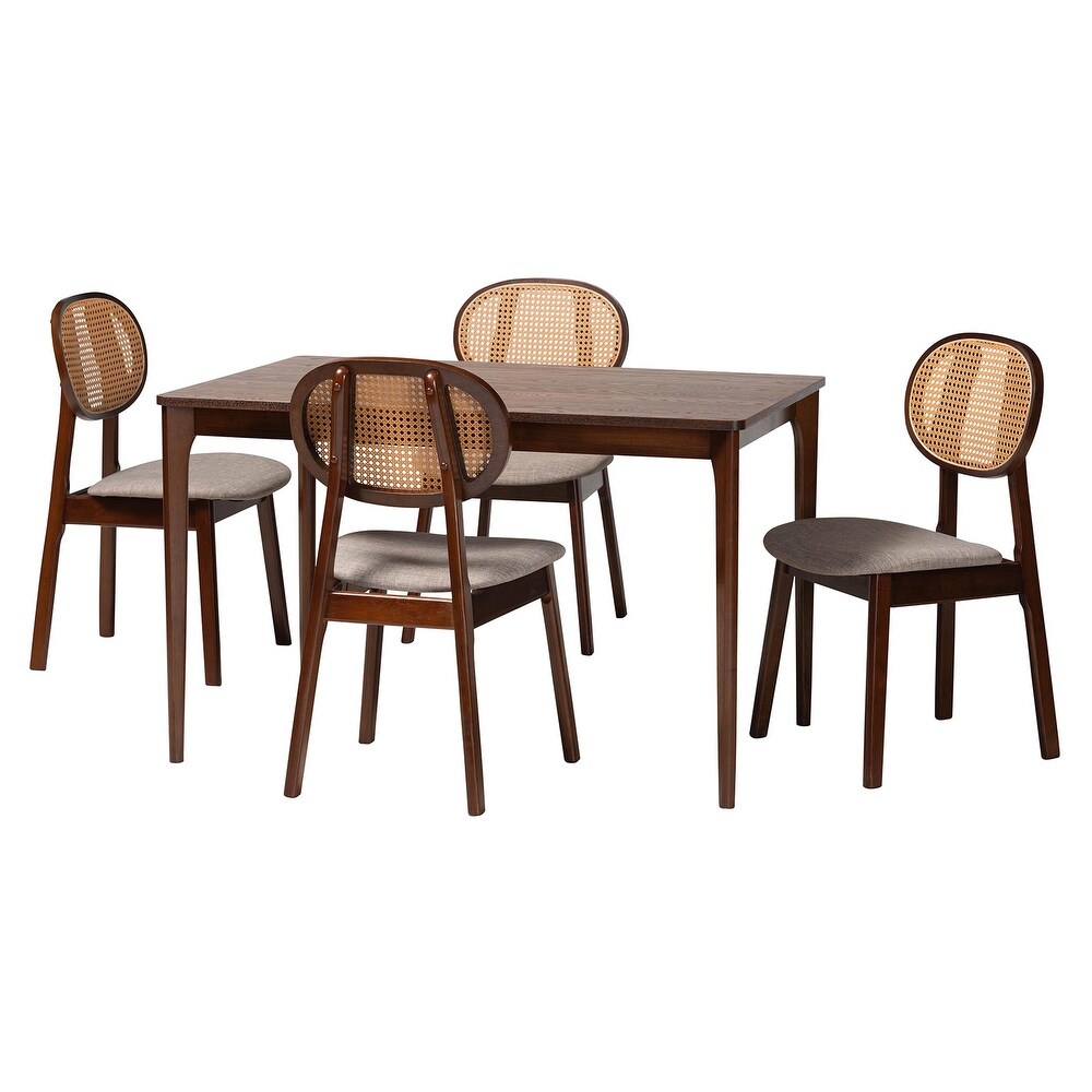 Darrion Mid Century Modern Fabric and Finished Wood Dining Set