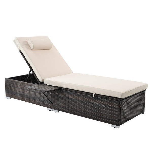 2 Piece Patio Beach Rattan Reclining Chair 6-Angle Adjustable PE Wicker Pool Chaise Lounge with Side Table and Head Pillow