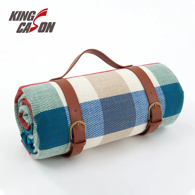 KINGCASON Manufacturer Wholesale Luxury Big Size Roll Up Picnic Blanket Leather Strap Picnic Mat For Camping