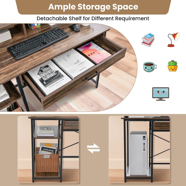 Home Office Writing Desk With Drawer Storage Shelves Cpu Stand