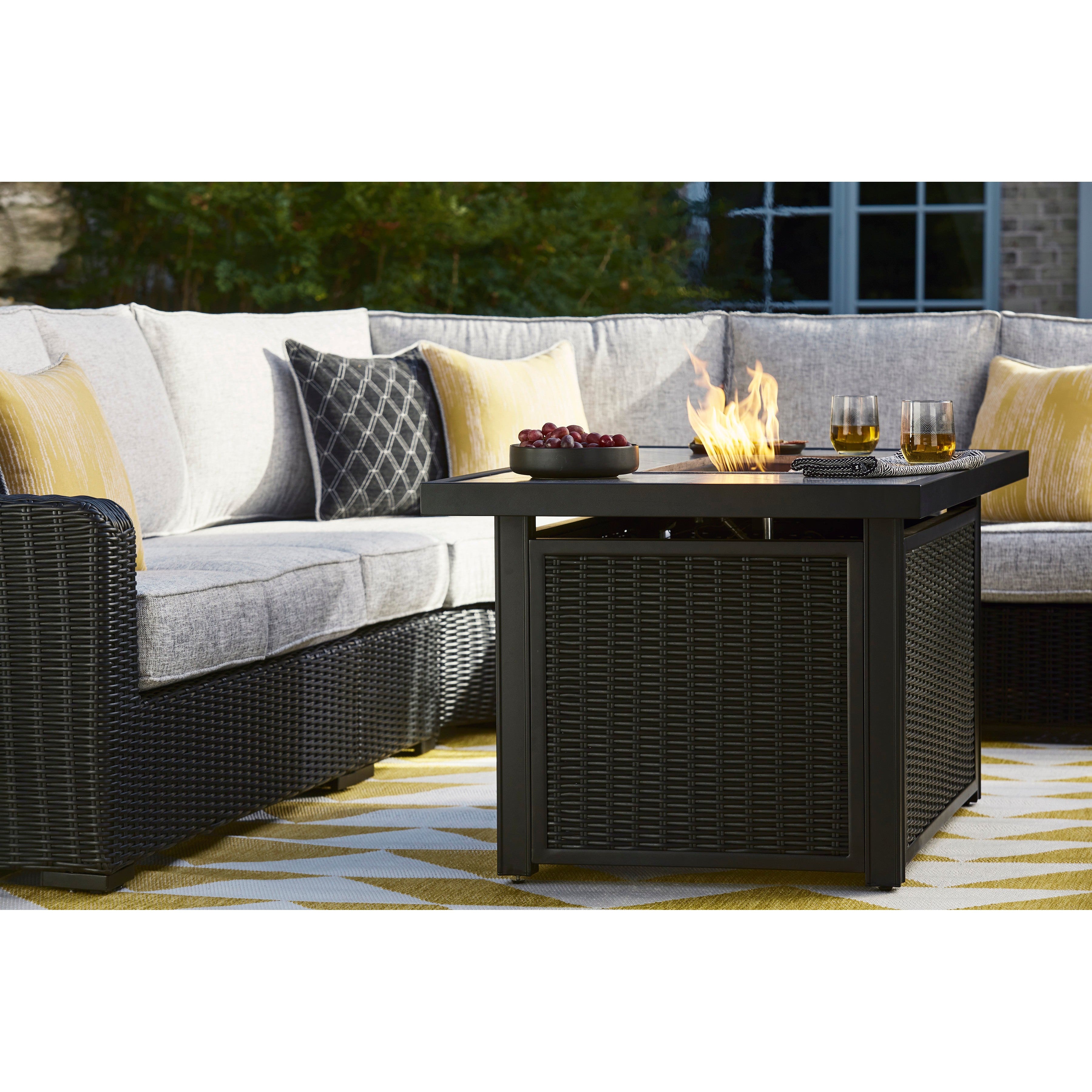 Fire Island Outdoor 58 Black Firepit Table - NEW