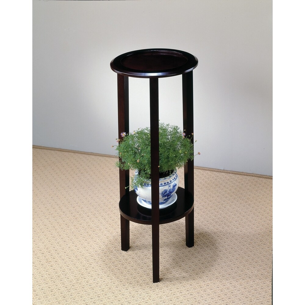 Round Accent Table with Bottom Shelf in Espresso