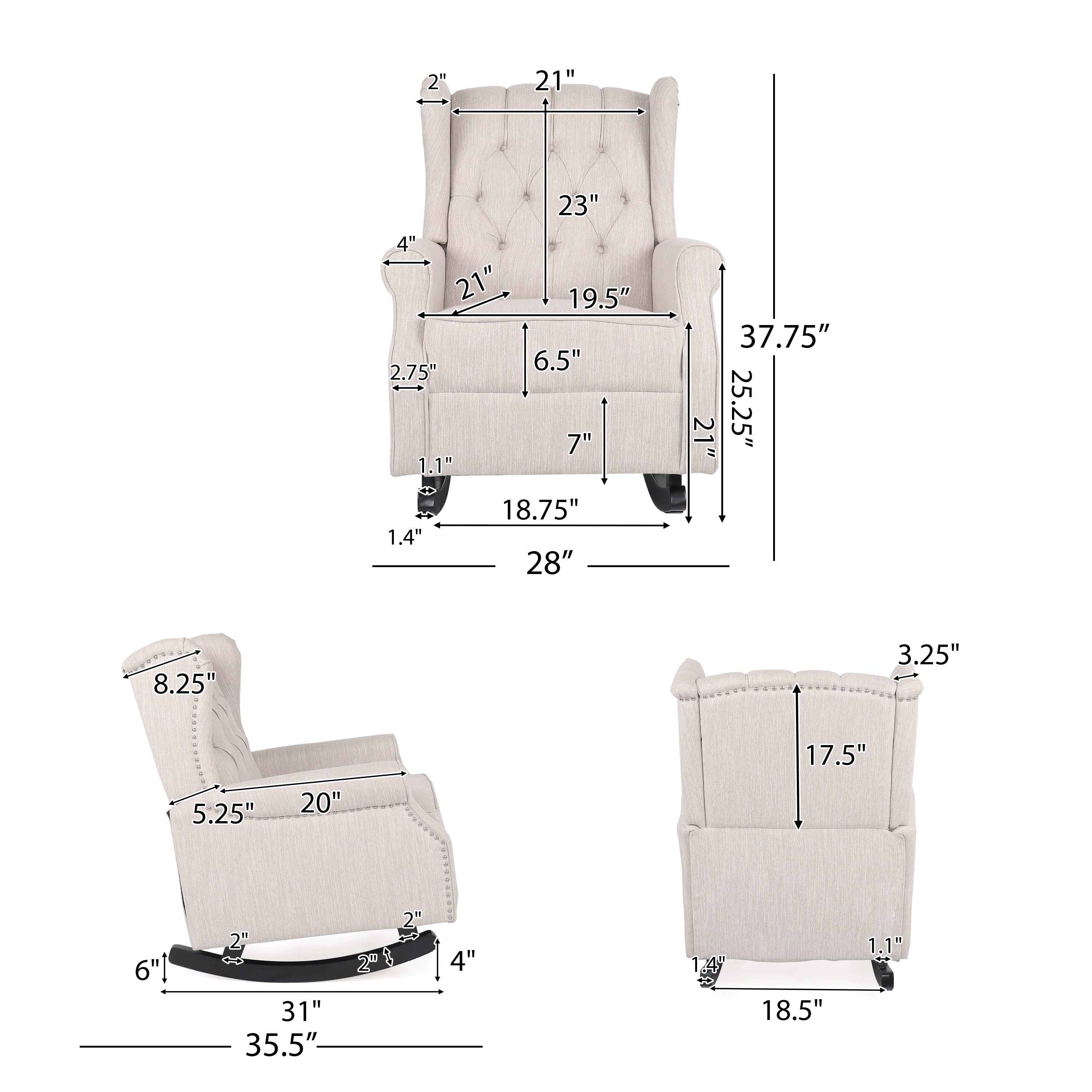 Sheila Contemporary Fabric Tufted Wingback Rocking Chair