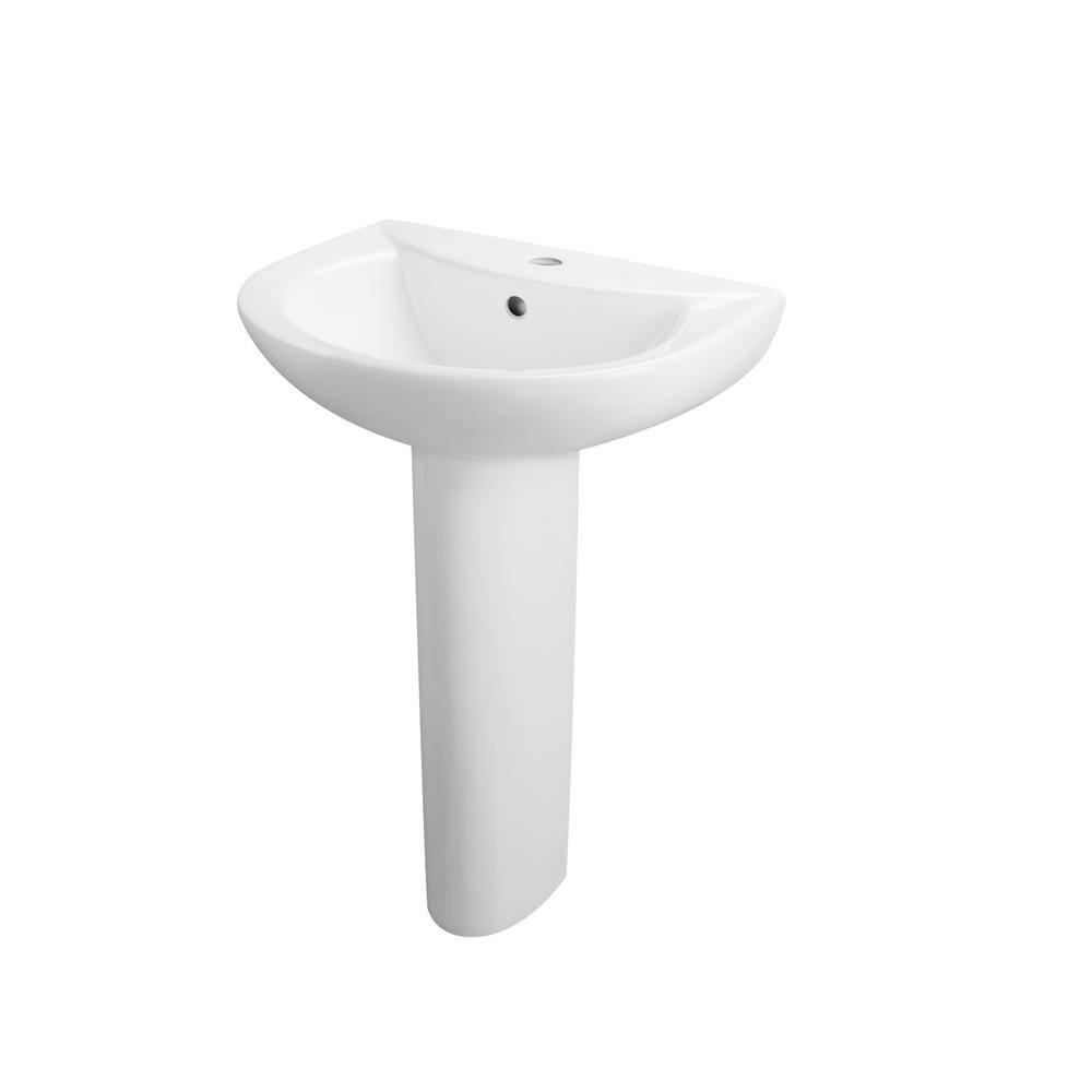 DEERVALLEY Liberty White Vitreous China Pedestal Combo Bathroom Sink in U-Shape Design with Overflow DV-1P523