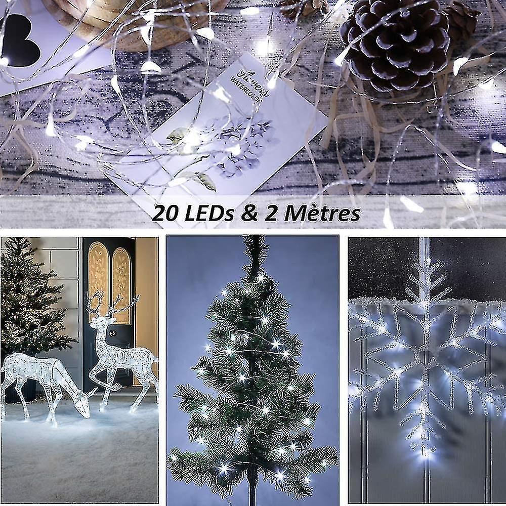 Battery Operated Mini String Lights (included)， Ip65 Waterproof， Cool White， 2m Silver Wire 20 Leds， Mini Led String Lights， Christmas Table Wedding P