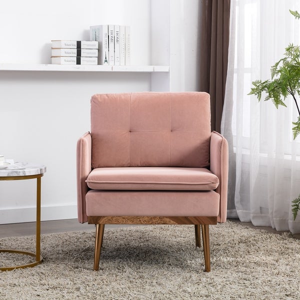 Velvet Upholstered Tufted Accent Chair With Rose Golden feet