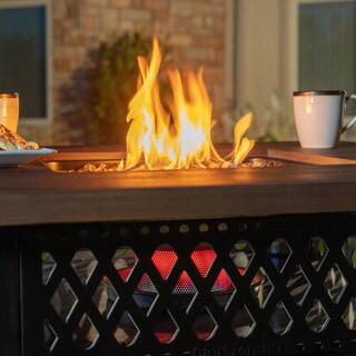 Endless Summer The DualHeat 37.8 in. x 30.7 in. Square Steel and Concrete Resin LP Gas Fire Pit with Hand Painted Wood Grain Mantel GAD19102ES