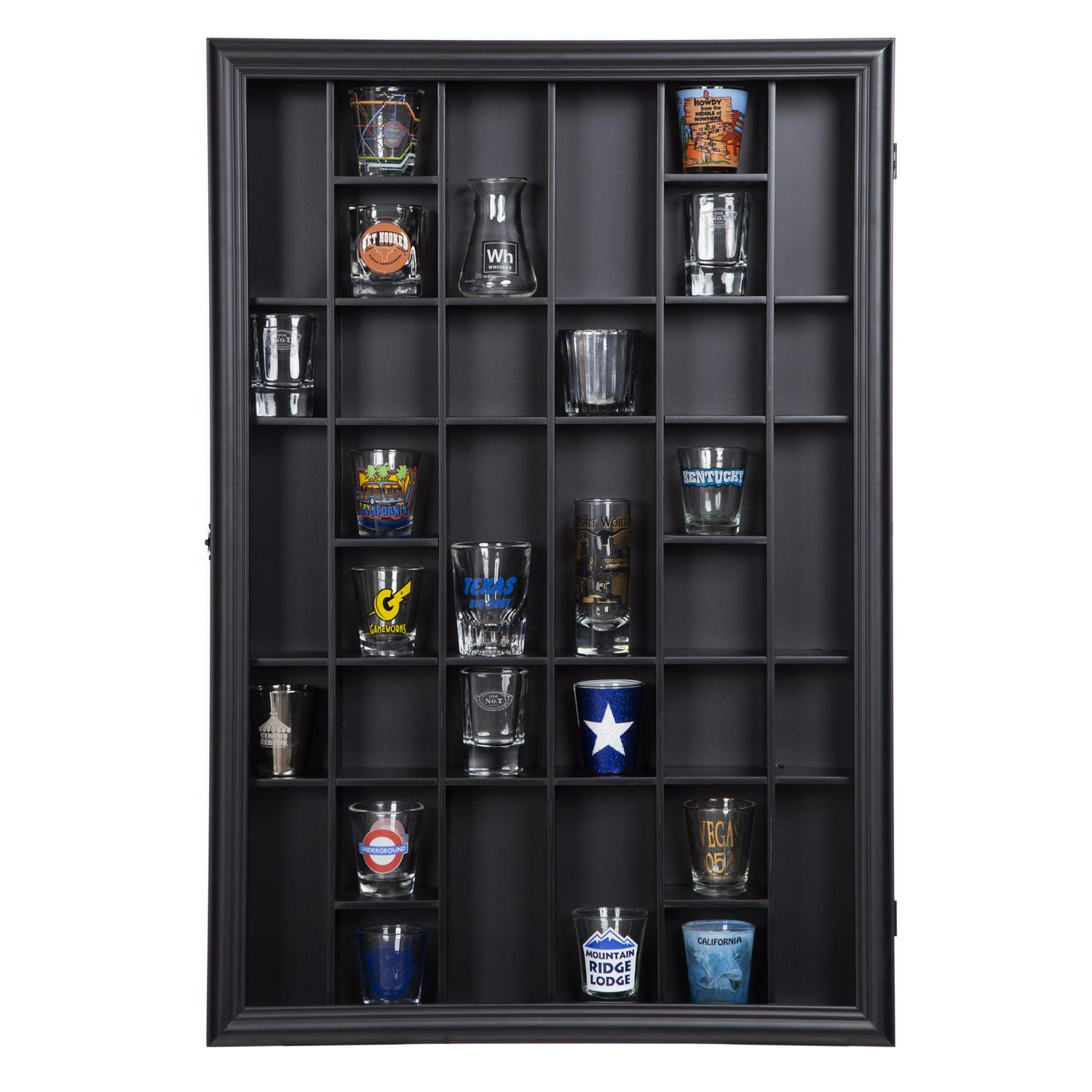 Gallery Solutions 17and#215;21 Shot Glass Display Case with Hinged Front， Black