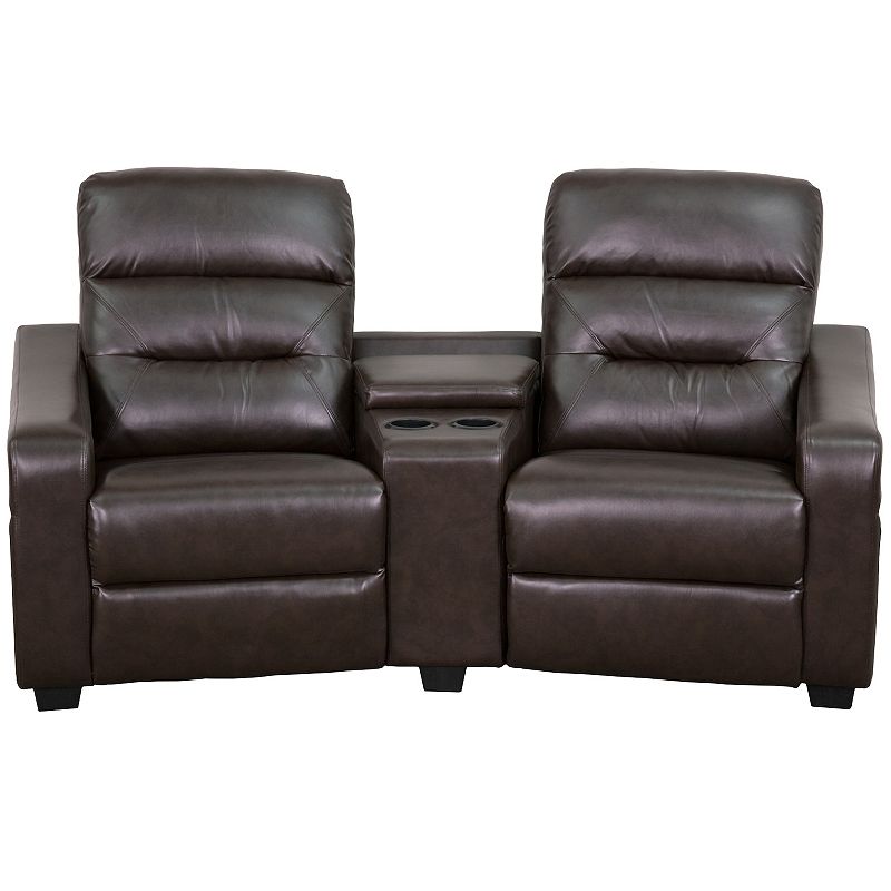 Emma and Oliver Brown LeatherSoft 2-Seat Reclining Theater Unit-Cup Holders