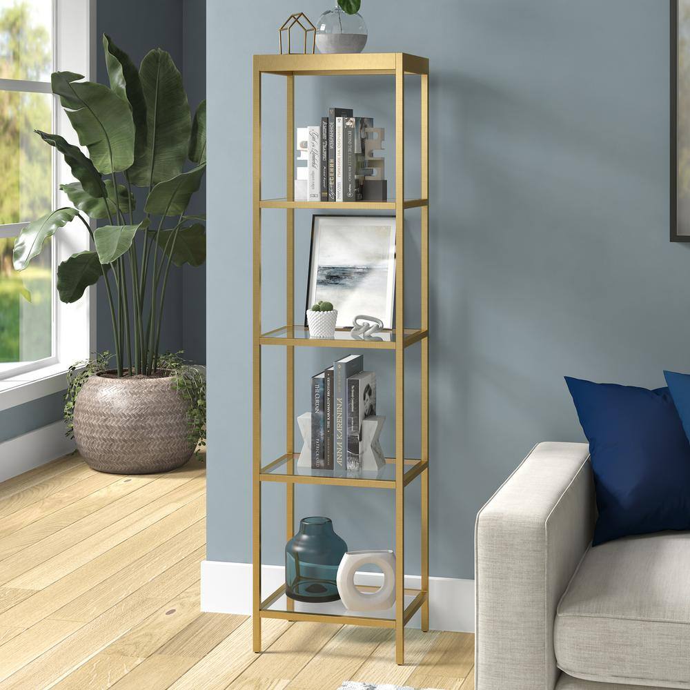 MeyerCross Alexis 70 in. Brass 4-Shelf Standard Bookcase BK0817