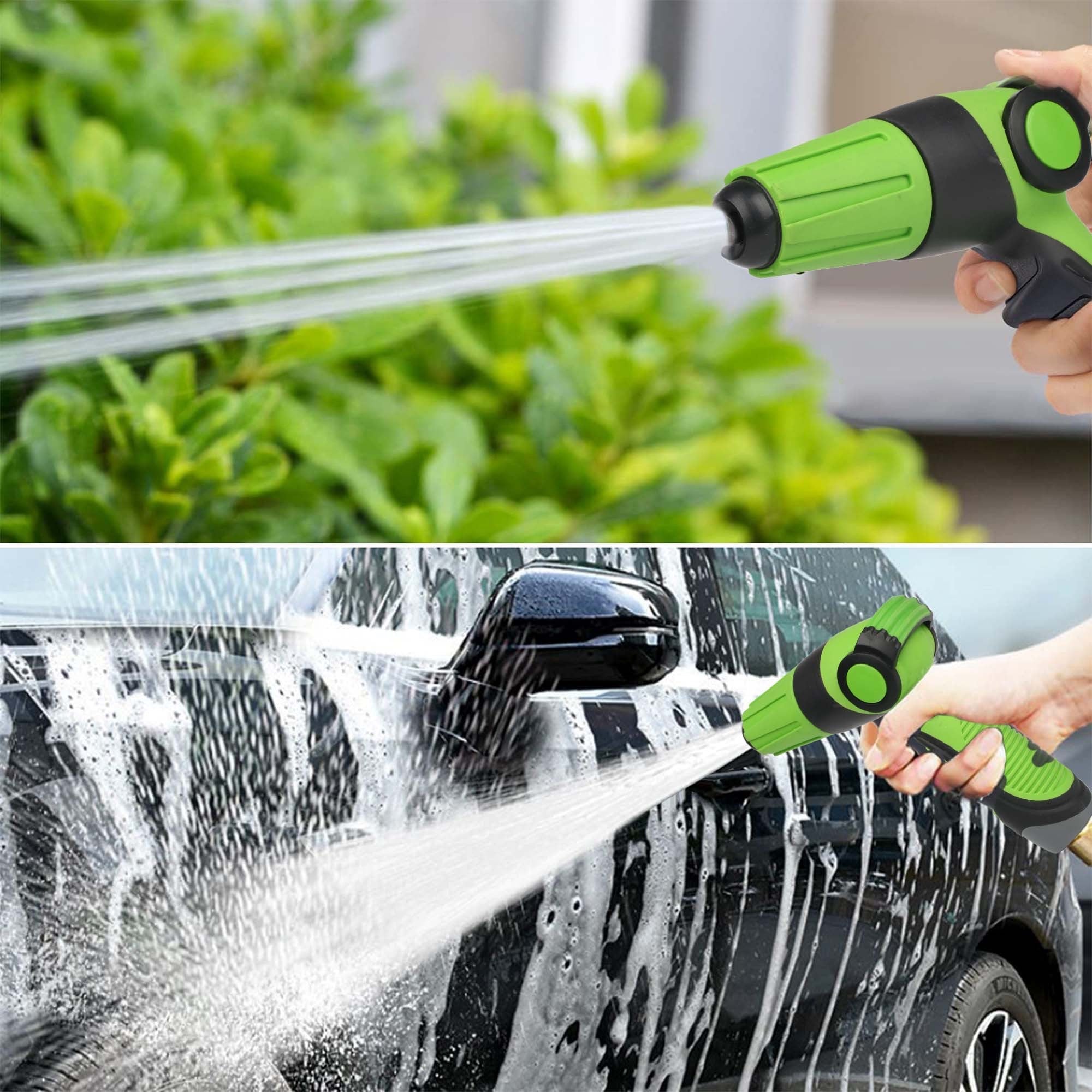 FUNJEE Garden Hose Spray Nozzle， Thumb Flow Control， On/Off Valve， Quick Connector， High-Pressure Nozzle Sprayer (ABS Spray， Green)