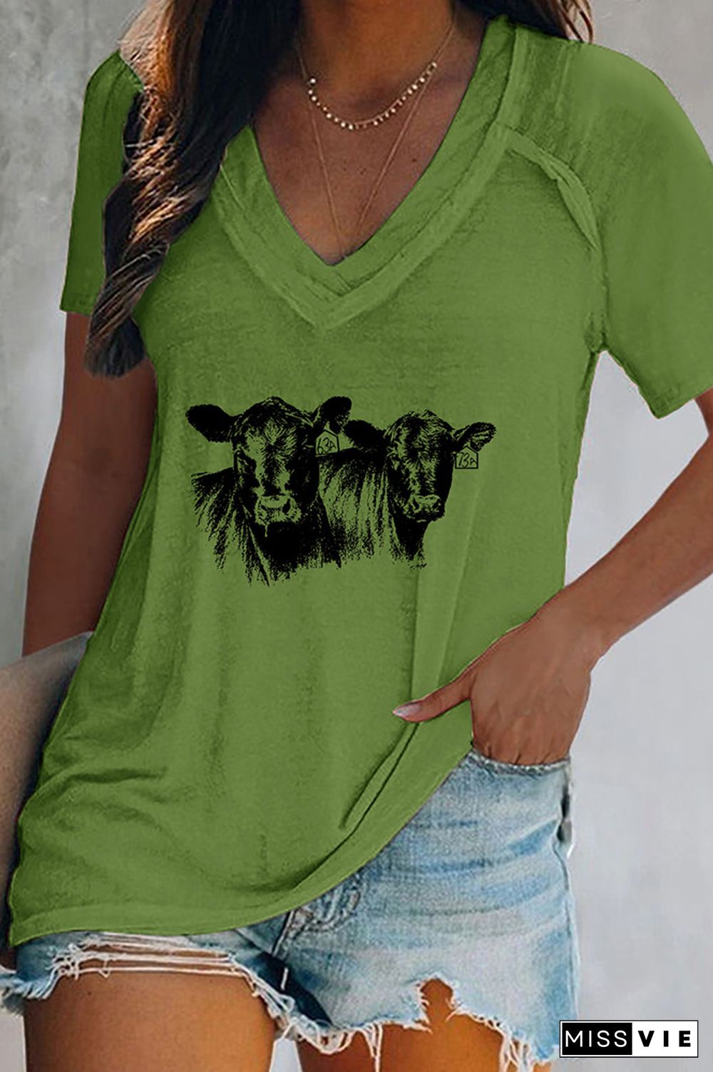 Cow V Neck Graphic Tee