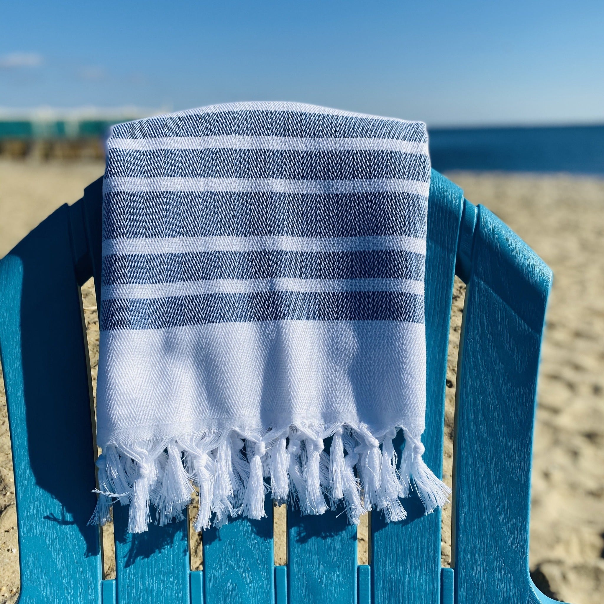 Royal Blue & White Agatha Herringbone Peshtemal Beach Towel