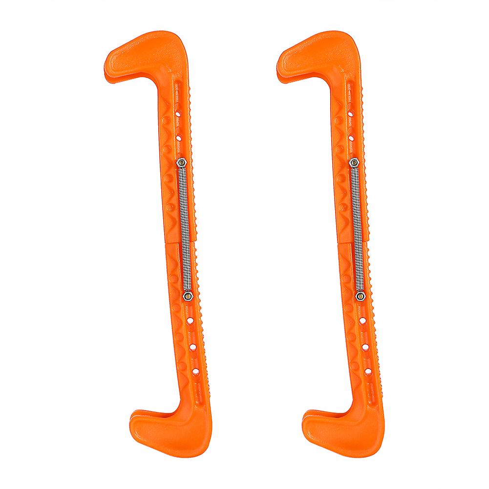 1 Pair Plastic Ice Hockey Skate Blade Guards Covers Adjustable (orange)