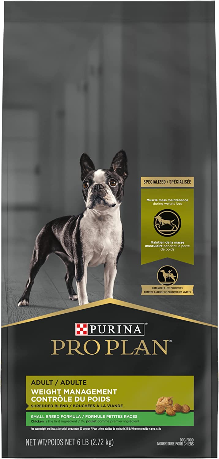 Purina Pro Plan Small Breed Weight Management Dog Food， Shredded Blend Chicken and Rice Formula - 6 lb. Bag