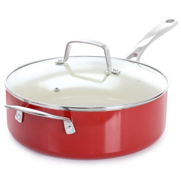 10 Piece Enameled Heavy Gauge Aluminum Ceramic Nonstick Cookware Set in Red