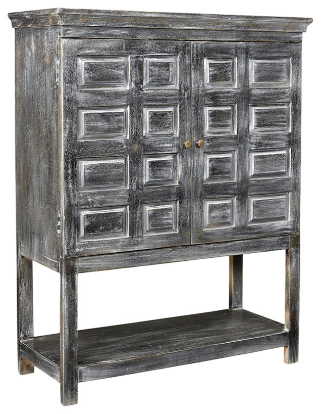 Martin Solid Wood 2 Door Tall Boy Cabinet  Distressed Gray   Farmhouse   Accent Chests And Cabinets   by Moti  Houzz