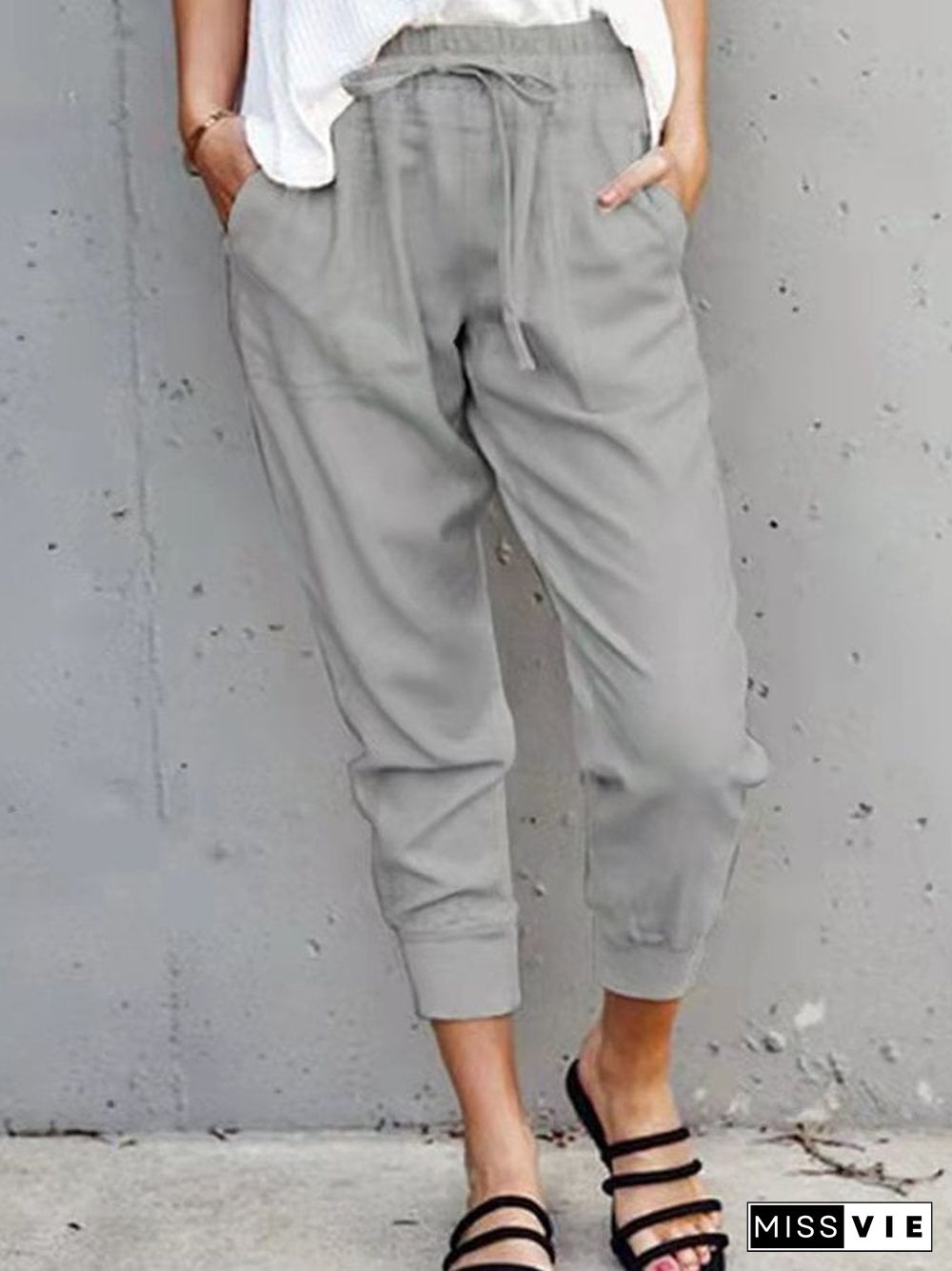 Women's Fashion Cotton Linen Casual Comfortable Cropped Pants