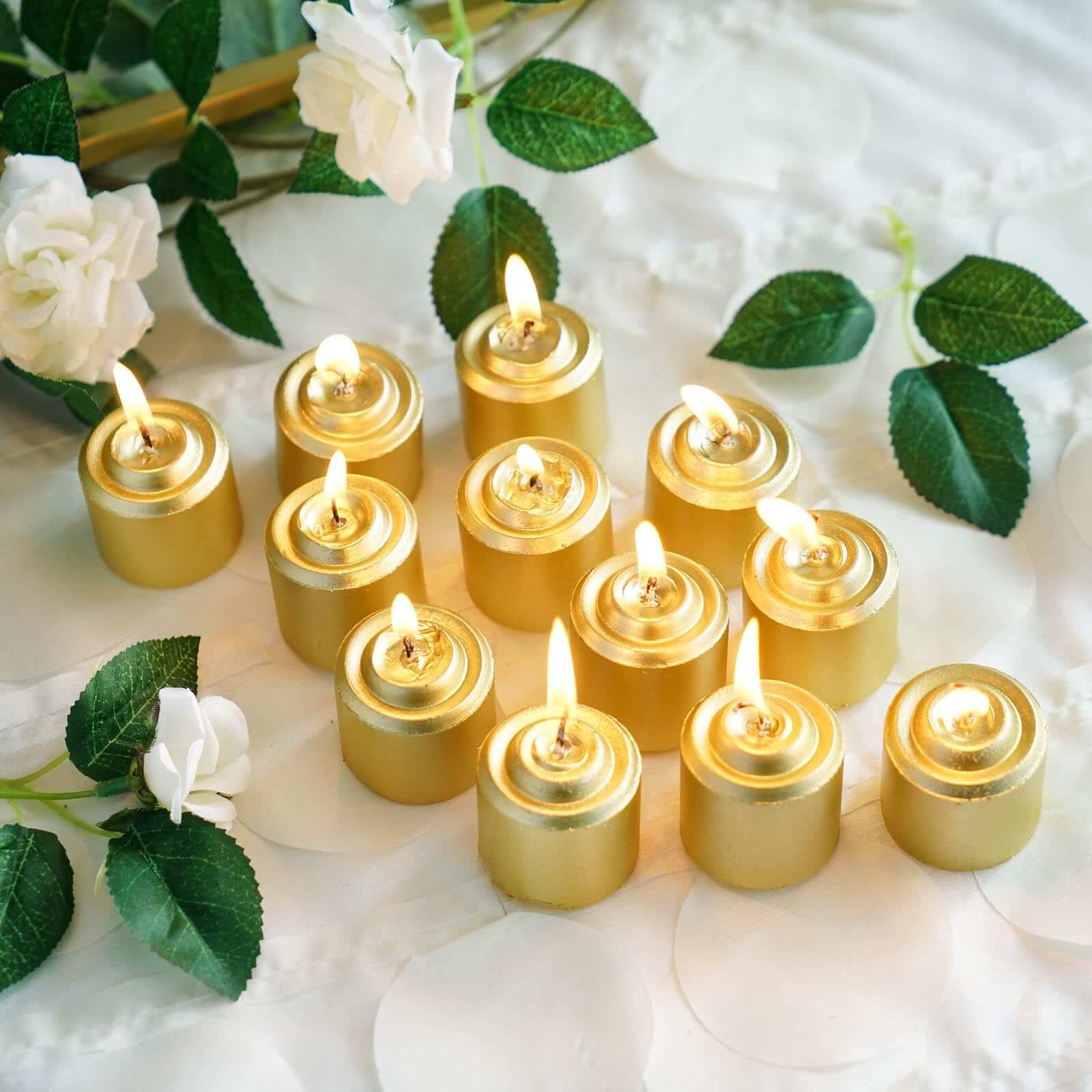 12 Pack Gold Dripless Unscented Wax Votive Candles, Long Lasting Burn Real Wax 1.5