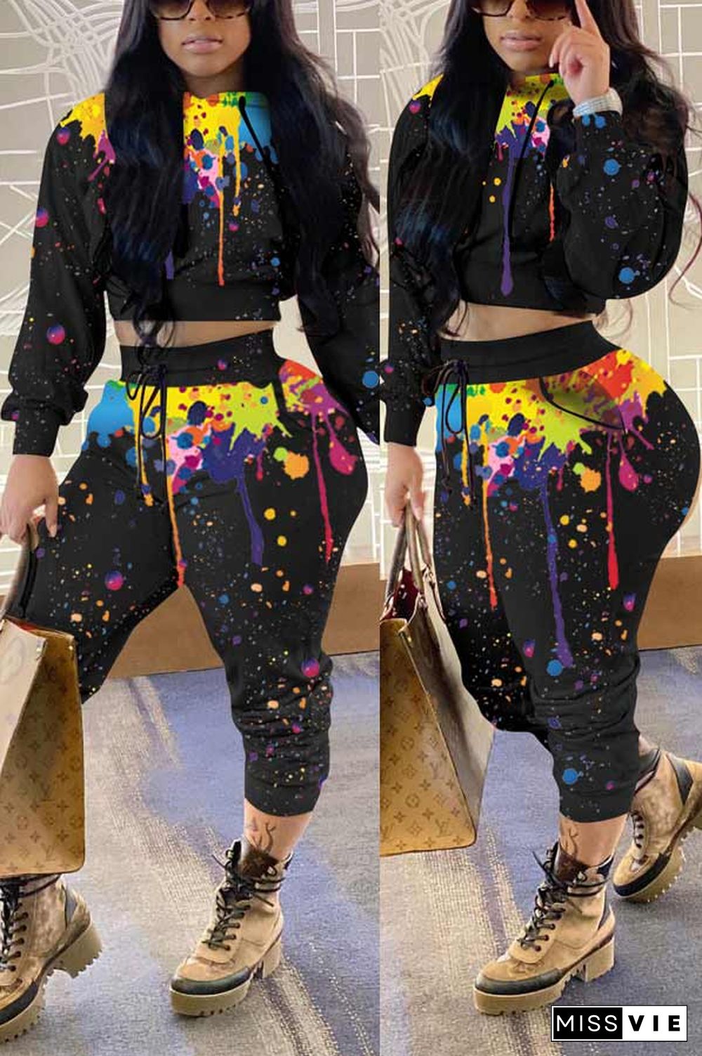 Fashion Print Sweatshirt Harem Pants Set