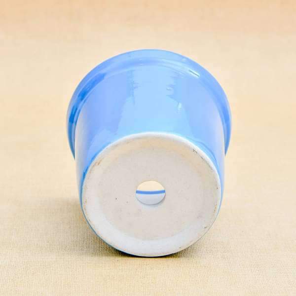 4.1 inch (10 cm) Round Ceramic Pot with Rim (Blue) (set of 2)