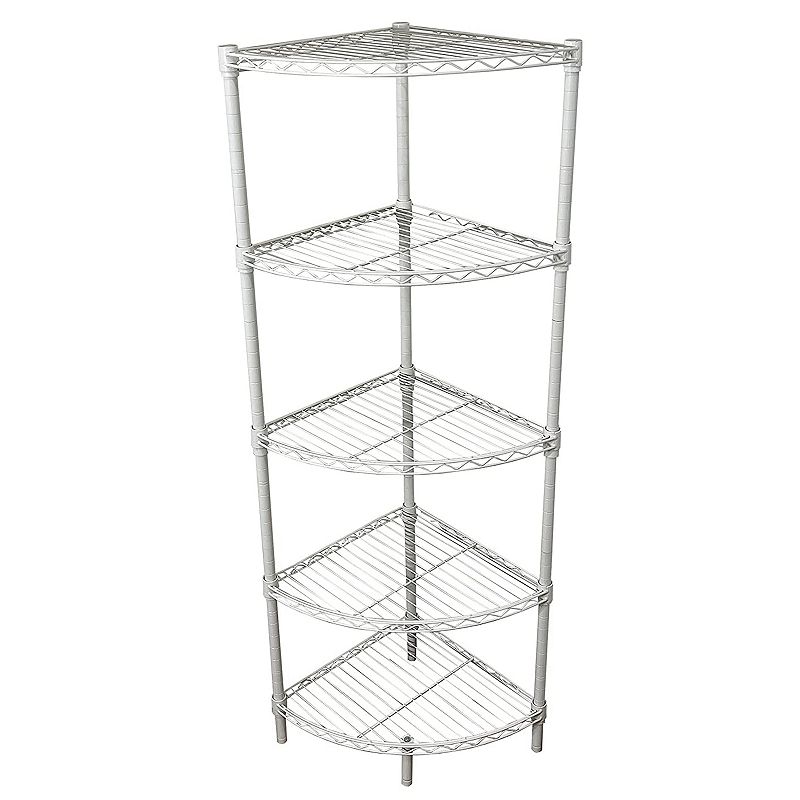 Juggernaut Storage Steel Wire 5-Tier Corner Home Shelving Unit Tower， White