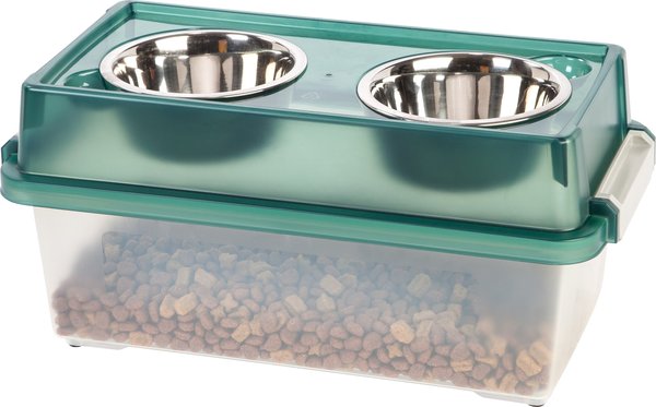 IRIS USA WeatherPro Airtight Elevated Pet Feeder w/Food Storage Container and Bowls in Lid