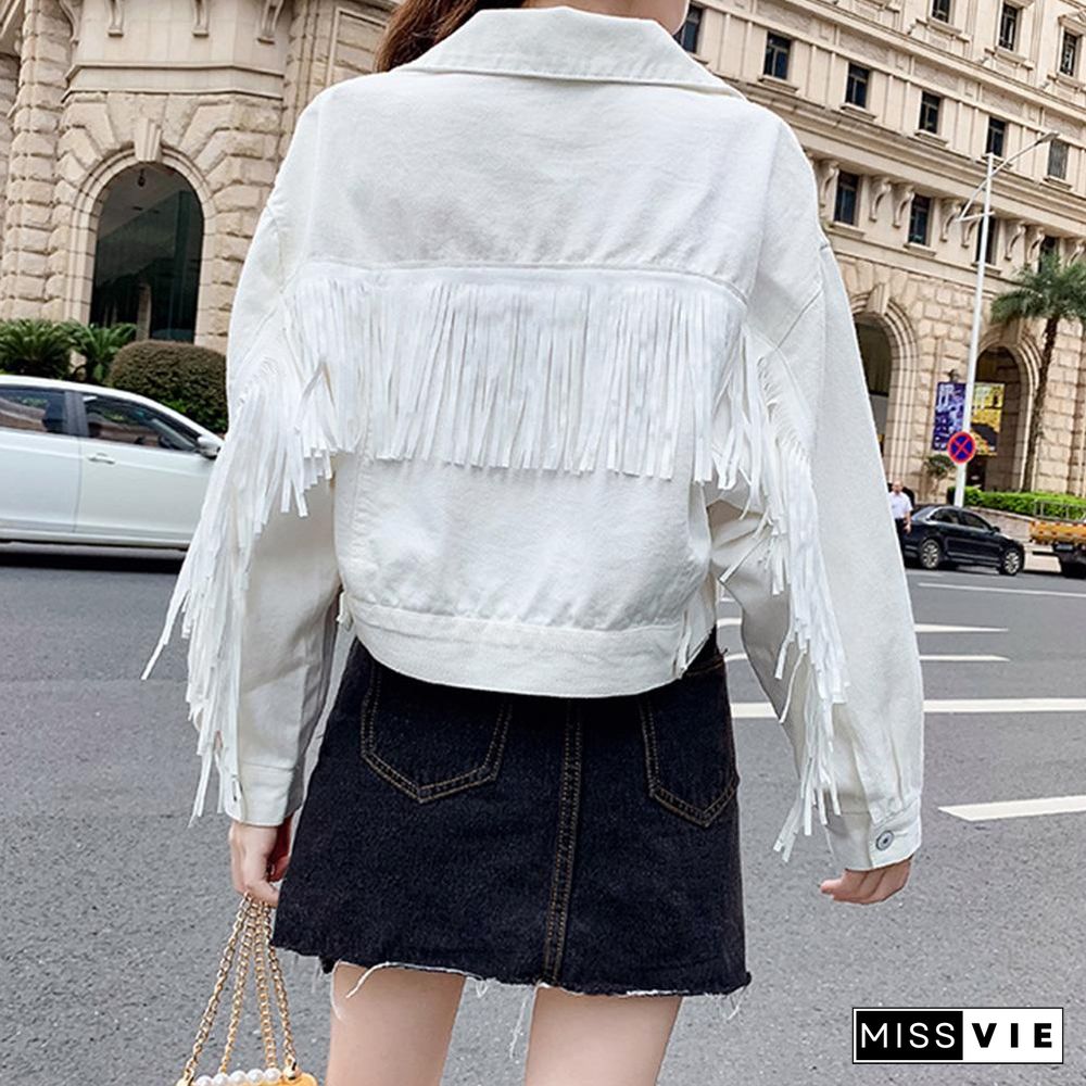 Festival Gypsy Western Fringe Denim Jacket With-Tassels