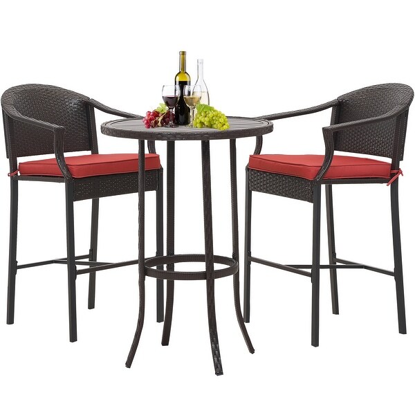 3Piece Outdoor Wicker Bar Set，Patio Bistro Set