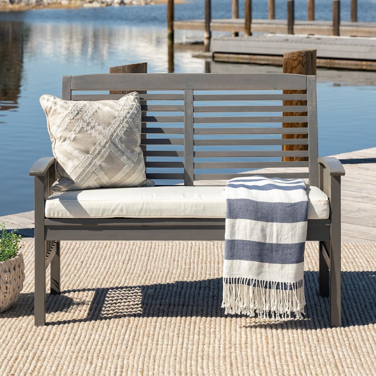 Ultimate Patio Horizon Way Acacia Patio Loveseat W/ Off-White Cushion