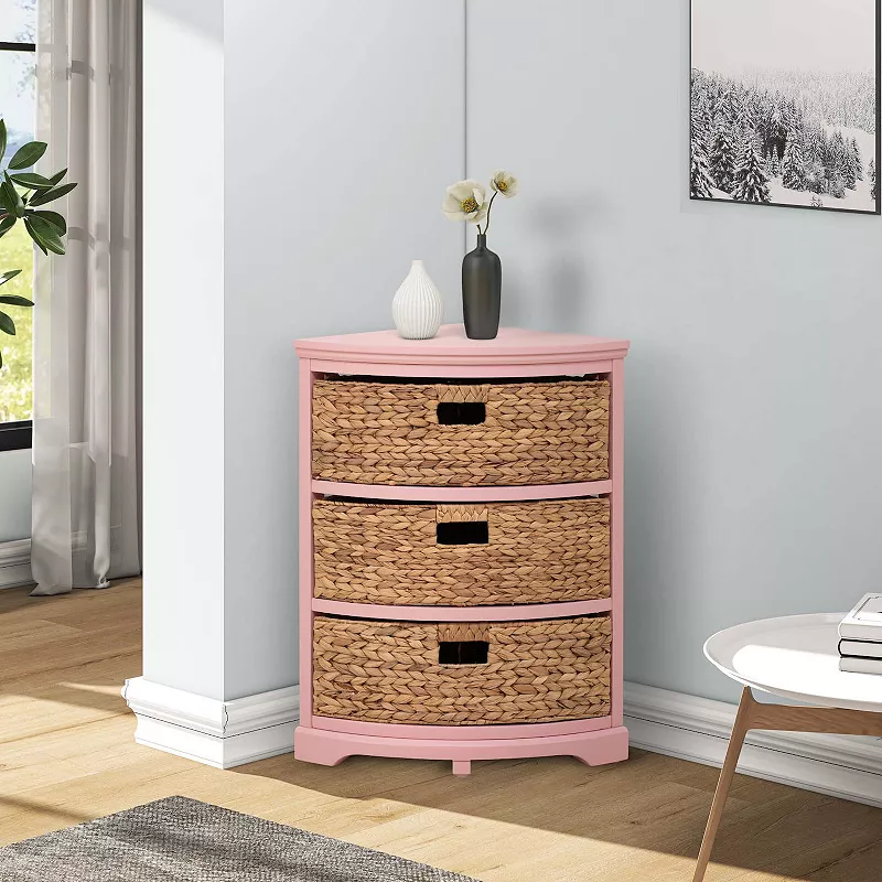 Hampton Meadows 3 Tier X-side Corner Table Storage Cabinet With 3 Wicker Baskets