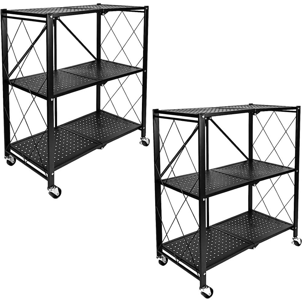 3Tier Foldable Metal Shelves Heavy Duty Storage Shelving Unit 2pcs