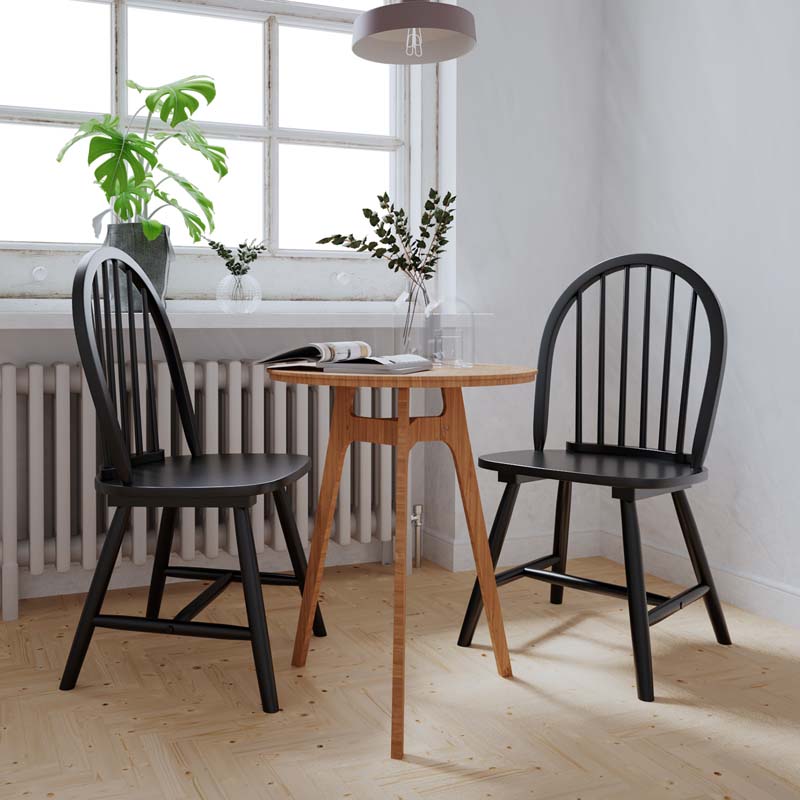 2 Pcs Vintage Windsor Wood Chairs with Spindle Back, French Country Armless Dining Chairs