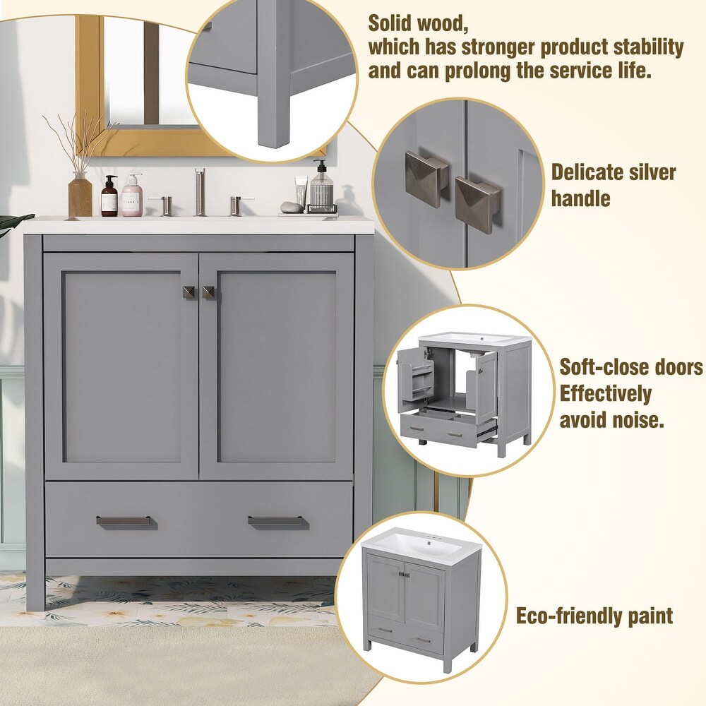 Multifunction Bathroom Vanity with Single Sink  Combo Cabinet Undermount Sink Storage Cabinet with Pull out Darwer  Grey