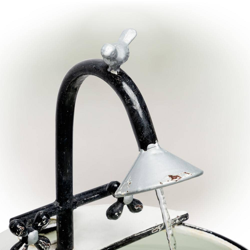 Alpine Corporation 32 in. Tall Outdoor Antique Metal Sink Water Fountain and Stand, White YHL170