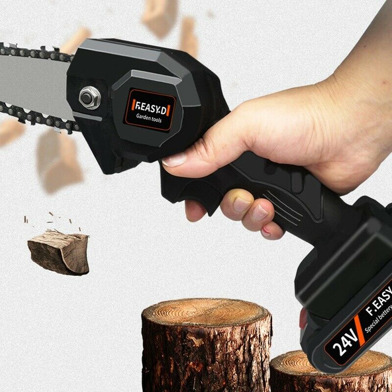 4-Inch Rechargeable Cordless Chain Saws，Portable 24V Electric Pruning Shears Chainsaw for Courtyard Tree Branch Wood Cutting