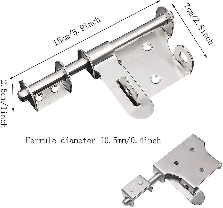 2 Pieces Latch Lock， Stainless Steel， Security Door Latches， Slide Bolt Door Latch With Padlock Hole For Gates， Fences