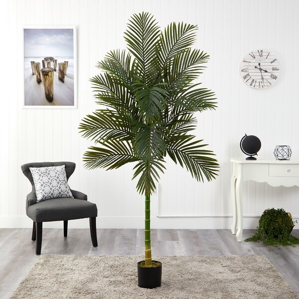 7' Golden Cane Artificial Palm Tree in Black Pot