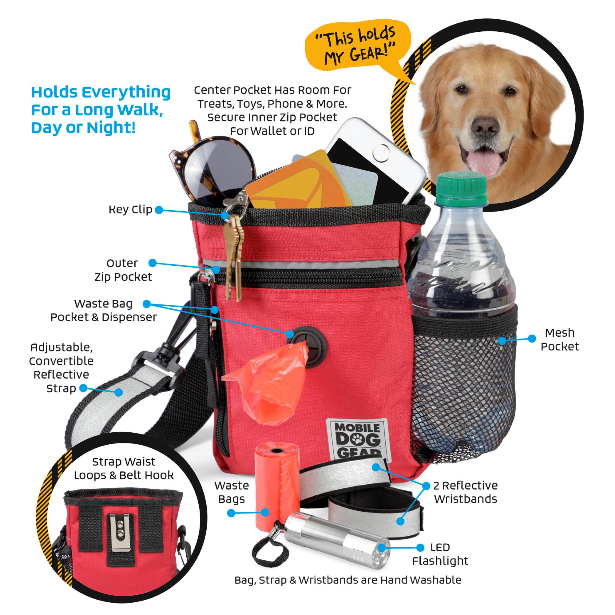 Mobile Dog Gear Black Bundle Day/Night Walking and Week Away Bag， Dine Away Set