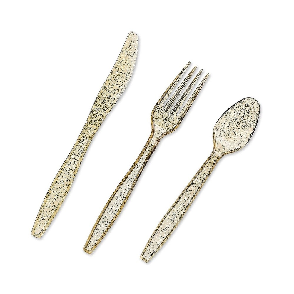Juvale 144 Pack Gold Glitter Silverware Set   Disposable Party Cutlery Utensils