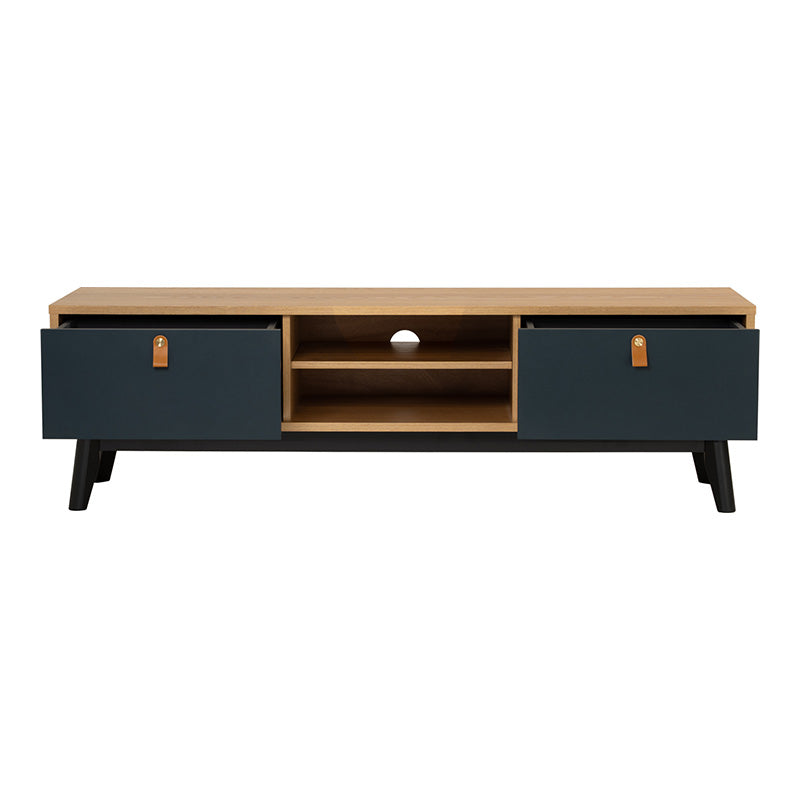 CASTOR Entertainment TV Unit 150cm - Natural, Navy Blue & Black