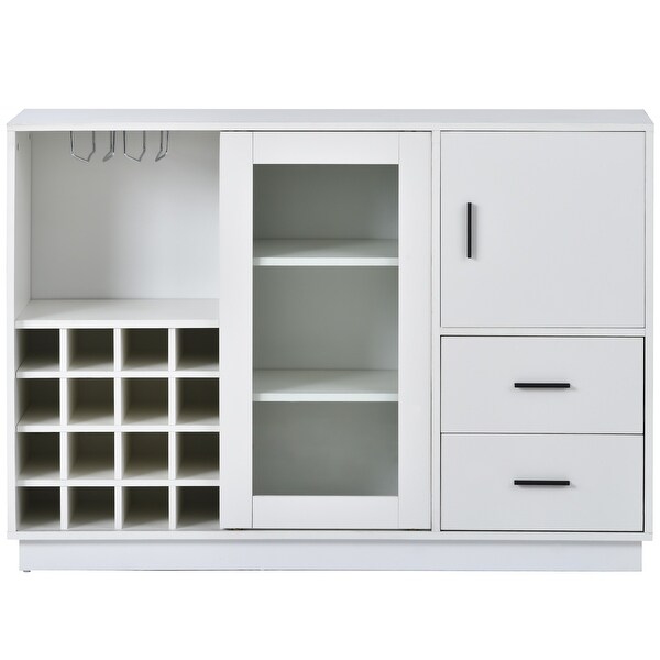 White Kitchen Sideboard with 16 Bar Wine Compartment and Wineglass Holders