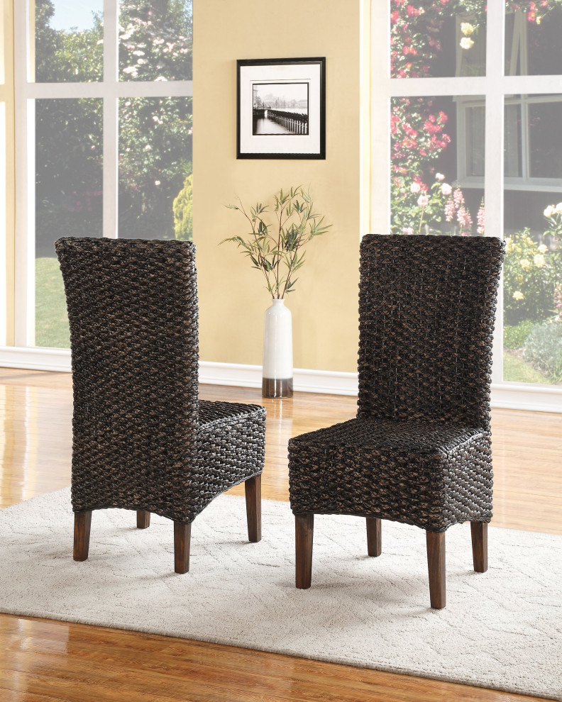 Millstone Modern Water Hyacinth Set of 2 Chair in Acacia Rustic Brown   Tropical   Dining Chairs   by AMOC  Houzz