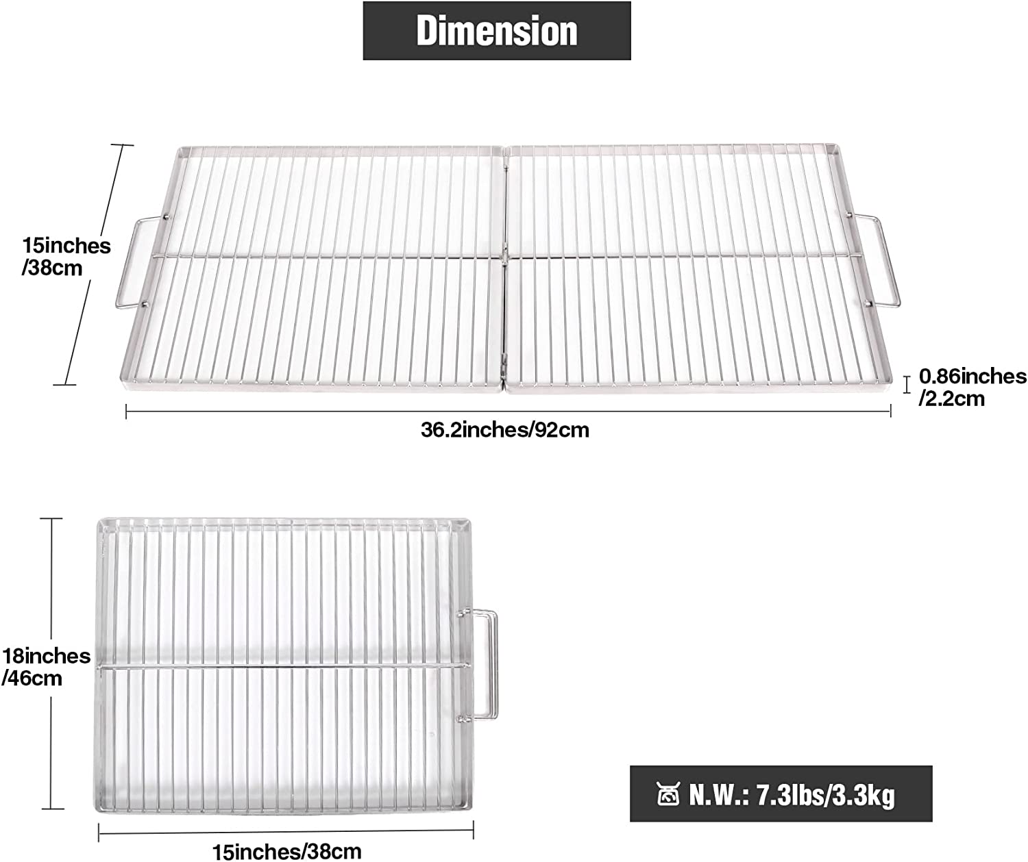 Lineslife X-Marks Stainless Steel Fire Pit Cooking Grill Grate, Heavy Duty Folding Outdoor Rectangle Campfire BBQ Grill with Handles, Camping Cookware and Accessory, 36 Inch